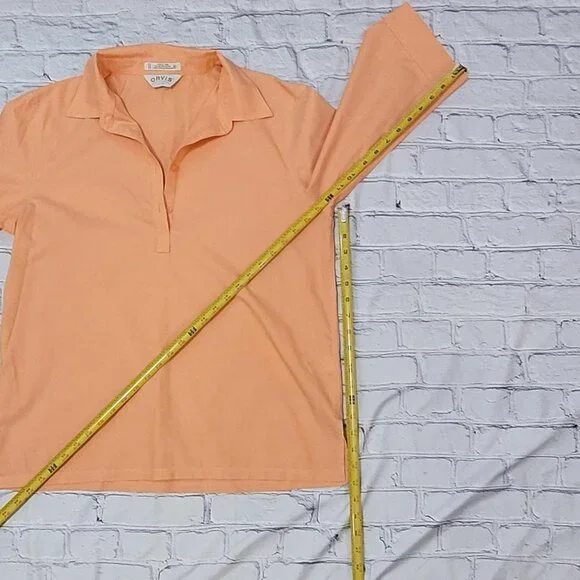 Orvis Medium  Peachy orange button up collar sportswear polo shirt #preppy - Picture 5 of 6